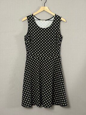 Retro Pinup Polka Dot Fit & Flare Dress Black Ivory Made in USA M